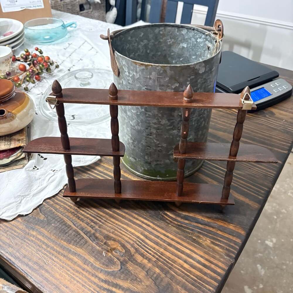 Vintage Wooden Tiered Shelf Stand Display Rack 3-Tier Brown Wood - Picture 3 of 4